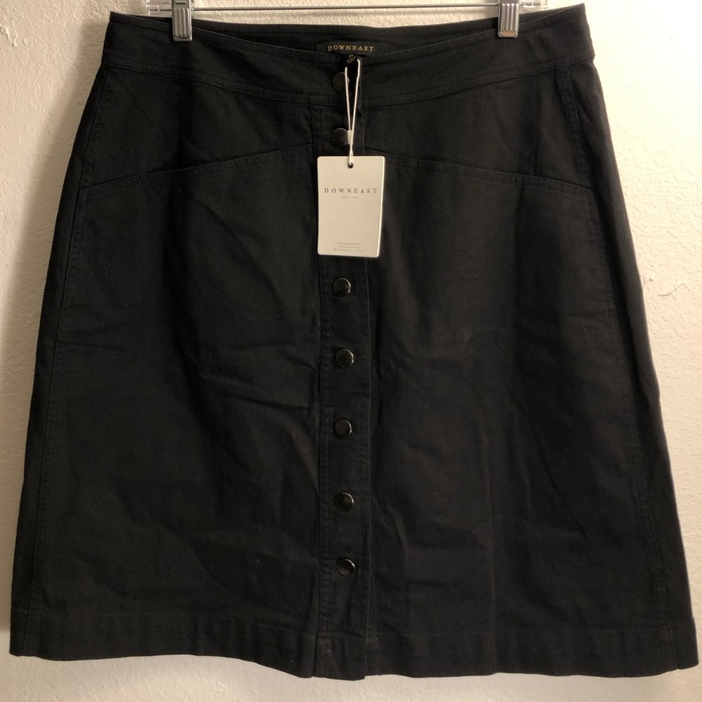 Black Downeast a-line button down midi-skirt